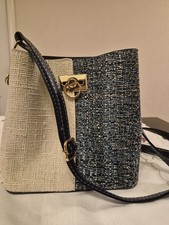 Blue & Beige Colorblock Crossbody Bag Gold-To...