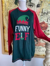Lazy One Funny Elf Christmas Pajama L/S Top New Sz L Women's Unisex Men's