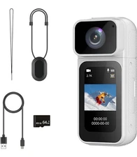 2.7K Mini Body Camera, WiFi Thumb Action Bodycam, Rotating Lens(64G-Card, White)