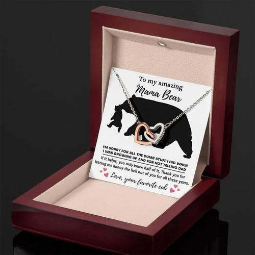 To Mom Message Card Necklace, Interlocking Hearts Necklace, My Mother, My Mom Me - Picture 6 of 10