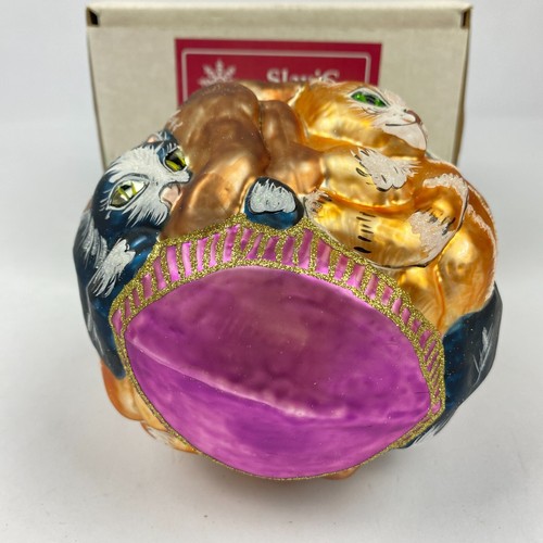 Slavic Treasures Ornament Hand Blown Glass Christmas Kitten Ball Poland Vintage - Picture 7 of 14