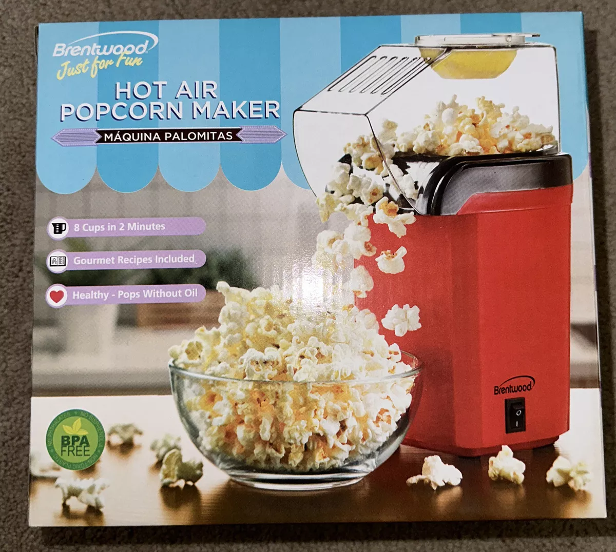 Brentwood PC-486R 8-Cup Hot Air Popcorn Maker, Red - Brentwood Appliances