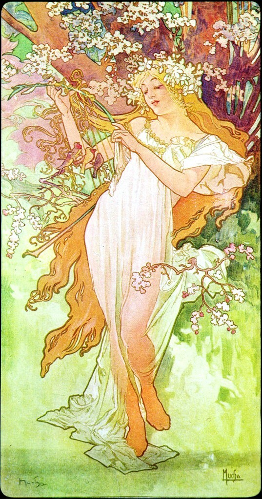 bedroom design SPRING Alphonse Mucha art nouveau poster | eBay