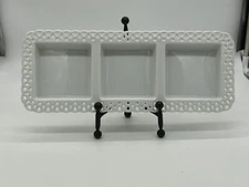 Crate & Barrel White Divided 3-Section Serving Platter w/ Lace Edge Design