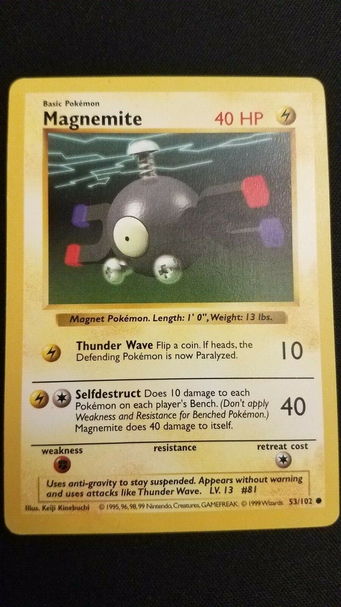 Pokemon Card BASE SET SHADOWLESS MAGNEMITE 53/102 Wizards of the 