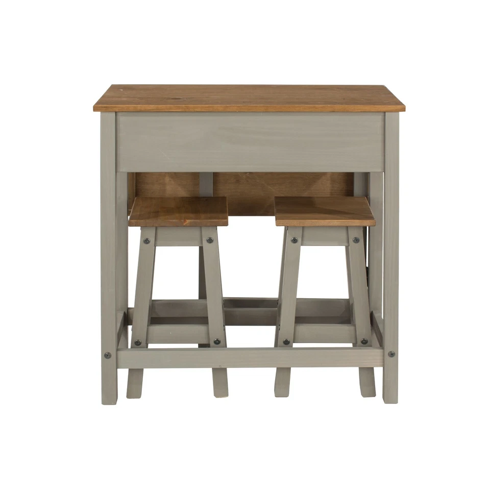 Corona High Table Counter Breakfast Bar Drop Leaf 2 Stools Kitchen Set Pine Grey - Image 3 of 4