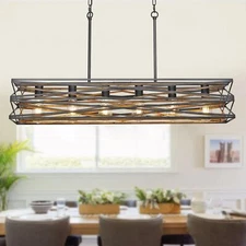 40''Large Farmhouse Rectangular Chandeliers for Dining Room,6-Light Black Linear
