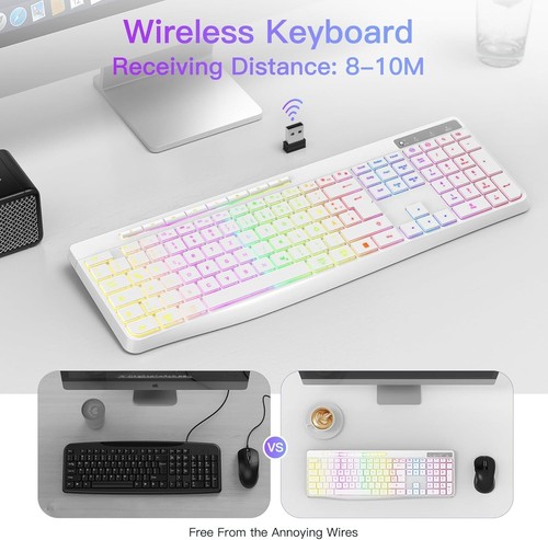 Gaming Tastatur Kabellos Leise QWERTZ Beleuchtet Ergonomisch Wasserdicht C326 - Bild 4 von 8