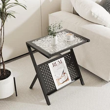 Outdoor Side Table Acrylic Tabletop End Table Night Stand Black Modern Bedside T