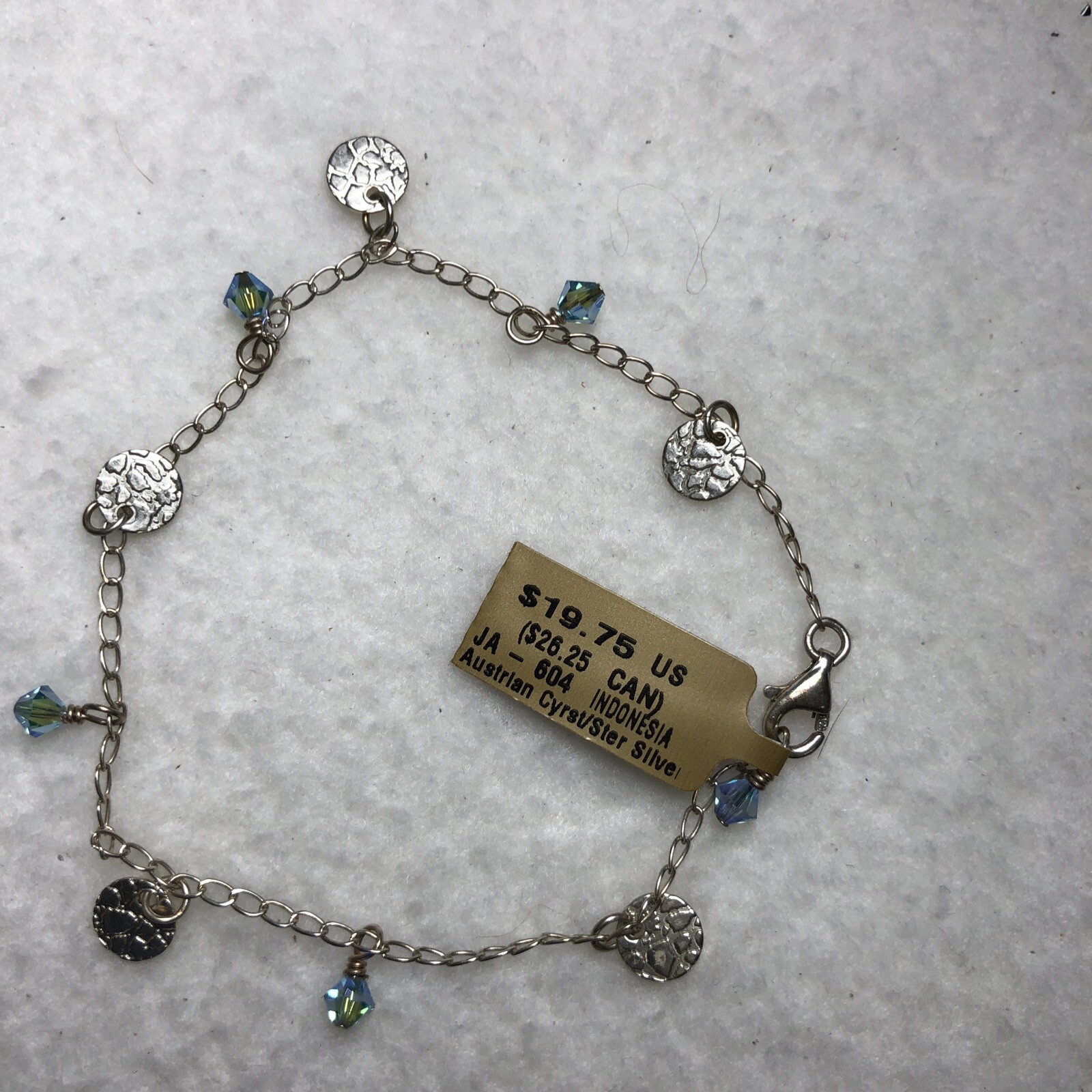 Delicate Silver Tone Tiny Blue Dangle Bracelet Lo… - image 2