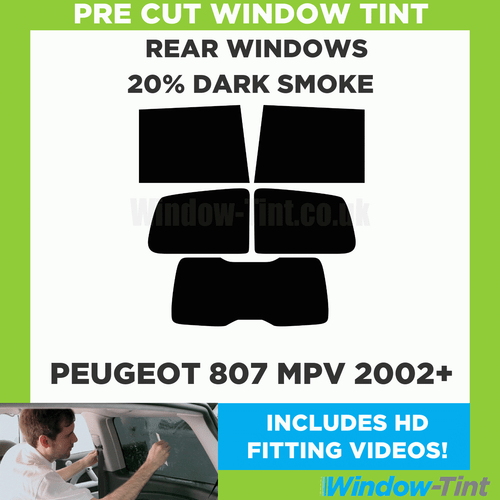 Per Peugeot 807 MPV 2002 + Pre Taglio Pellicola Finestrini Kit 20% Dark Rear - Picture 2 of 10