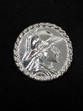 Vintage Silver Tone Woman with Hat Round Classic Retro Scarf Dress Clip