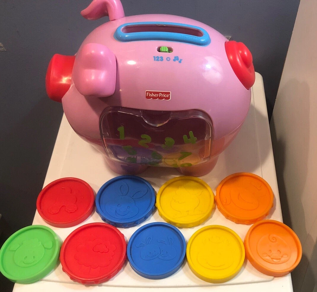 Fisher Price LAUGH LEARN Musical Pig Pink Piggy Bank Interactive w 9 COINS