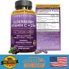 Viva Naturals Elderberry with Vitamin C and Zinc for Adults - 5 in 1 Sambucus...