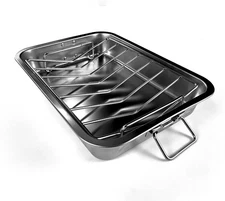 16" Premium Stainless Steel Roaster Pan Set with Baking & V-Shaped 2 in 1 