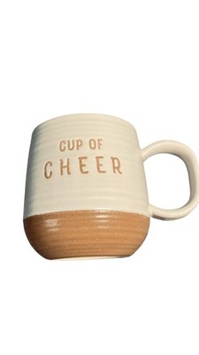 Cup Of Cheer Coffee Mug White Tan Textured Ceramic Rustic Holiday Hot Hallmark