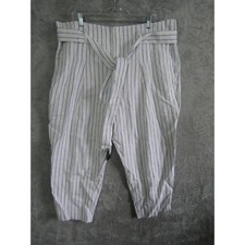 Ralph Lauren Womens Striped Belted Cropped Pants 18W White Blue Linen Blend