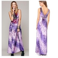 FREE PEOPLE Velvet Embroidered Unique Gradient Lavender Sleeveless Maxi Dress XS
