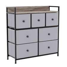 Modern Fabric Chest of Drawers Storage 'UKFR' Beige & Grey Bedroom Furniture