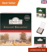 English Breakfast Black Tea - 100 Tagged Teabags, Low Caffeine 0.10 per strip