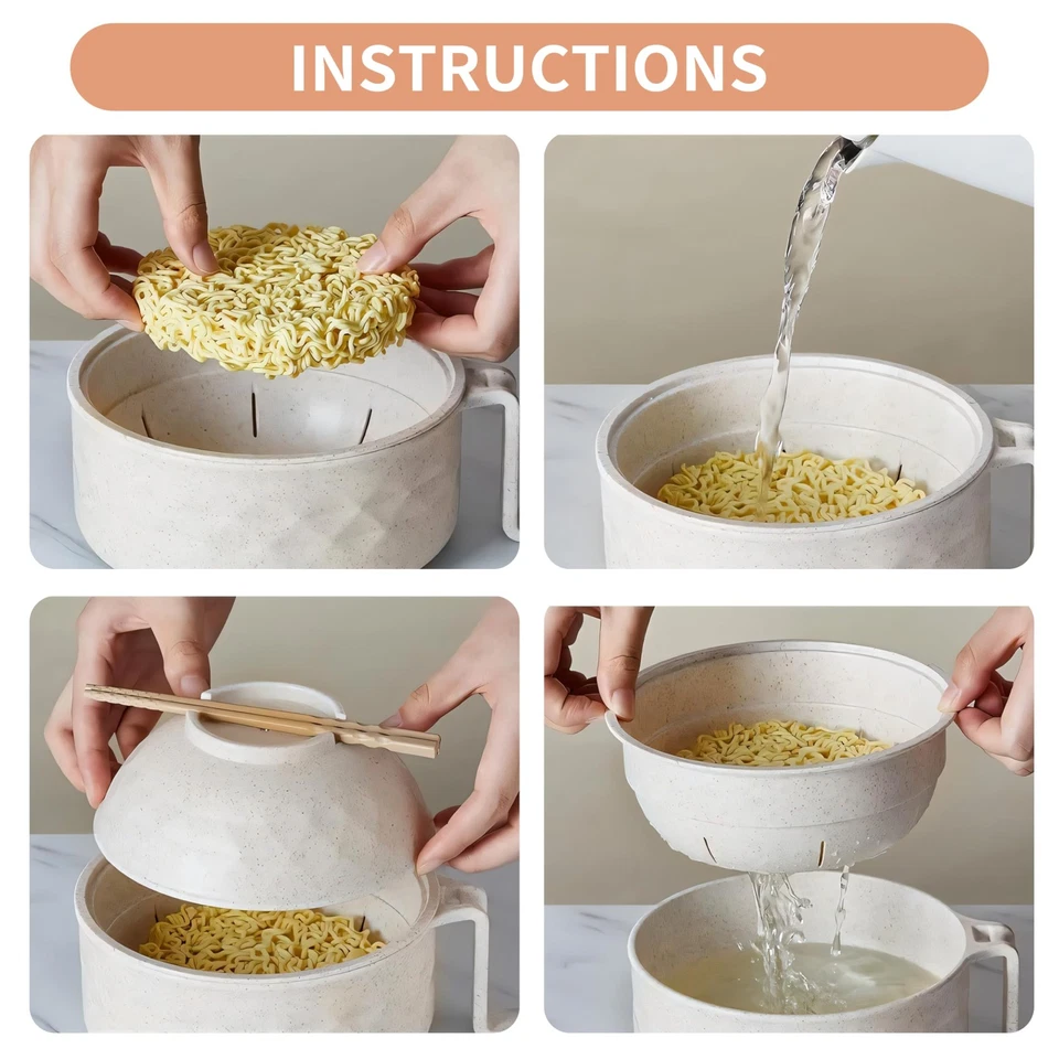 Juego de 2 cuencos de ramen para microondas con tapa de colador palillos soporte para teléfono púrpura Foto 3 de 4