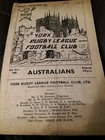 VINTAGE RUGBY LEAGUE PROGRAMME YORK V AUSTRALIA TOUR MATCH 3RD NOVEMBER 1956