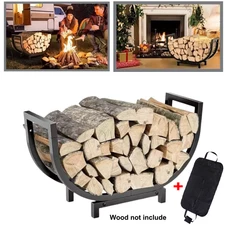 24" Firewood Rack Storage Holder with Handle and Log Carrier Bag for Fireplace