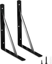 12"X 8" Heavy Duty Shelf Brackets, Load Capacity: 600 Lb, 90 Degree Black Metal 