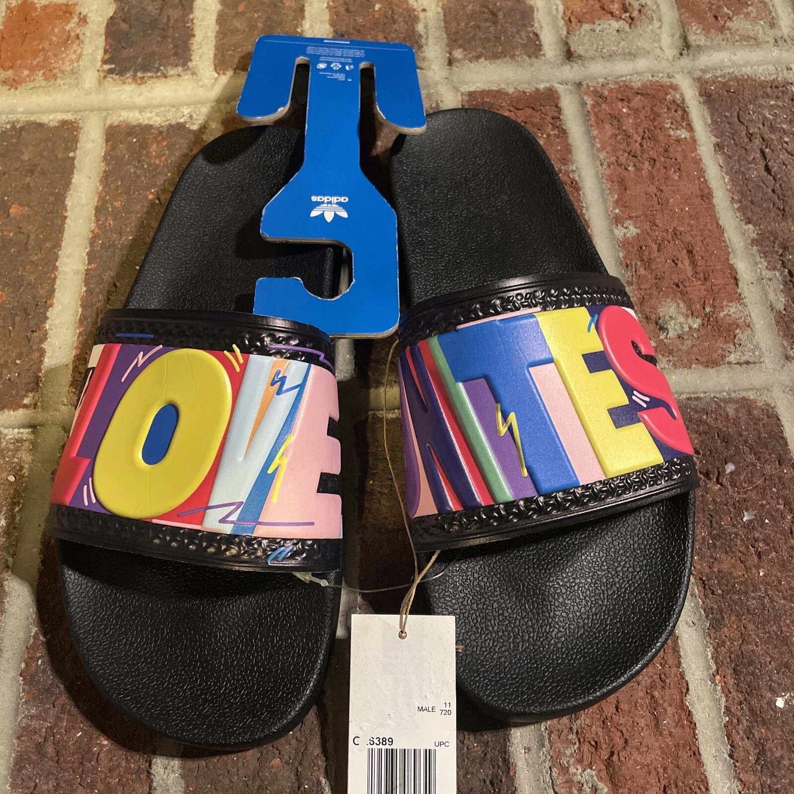 Adidas Originals Uomo Adilette Slide Sandalo Nero Bianco Nero (Pride) Taglia 11