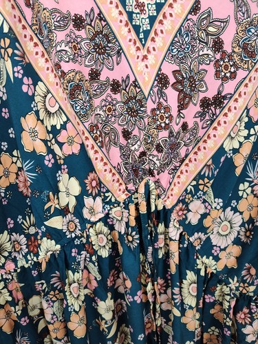 BloomChic Dress Women's Plus size 30 Rayon Teal Pink Floral V Neck Beach Cover - Picture 3 of 8