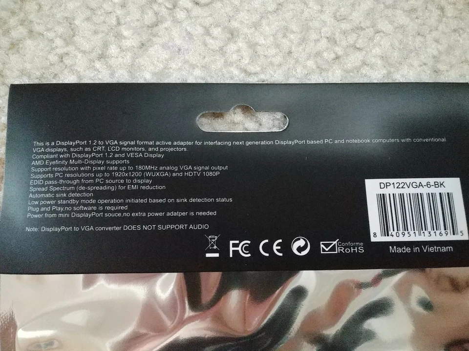 Rosewill RCDC-14038 Mini Display Port Male to VGA Female Adapter 34 AWG, Black - Image 3 of 3