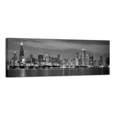 Framed Canvas Wall Art Chicago City Center Skyline Black and White Wall Deco