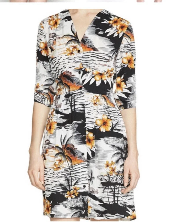 PALM ANGELS Mini abito da donna 84 Maje Rolina hawaiana stampa con bottoni sul davanti taglia 1 S tropicale