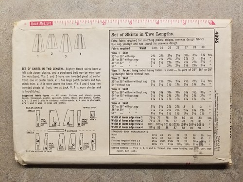 UNCUT Vintage 1960s Sewing Pattern Simplicity 4896 Skirts - Waist 26 Hip 36 - Picture 3 of 3