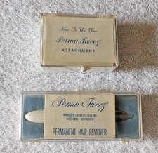Vintage 1950 Perma Tweez Permanent Hair Remover Tweezers & Attachment in Cases