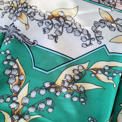 NEW Green Pink White Floral Fashion SCARF Imitation Silk LILY OF THE VALLEY 35''