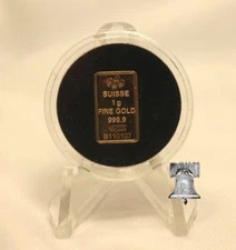 TCD Black Coin Holder Capsule Case for 1 Gram Silver Gold Bar + Stand