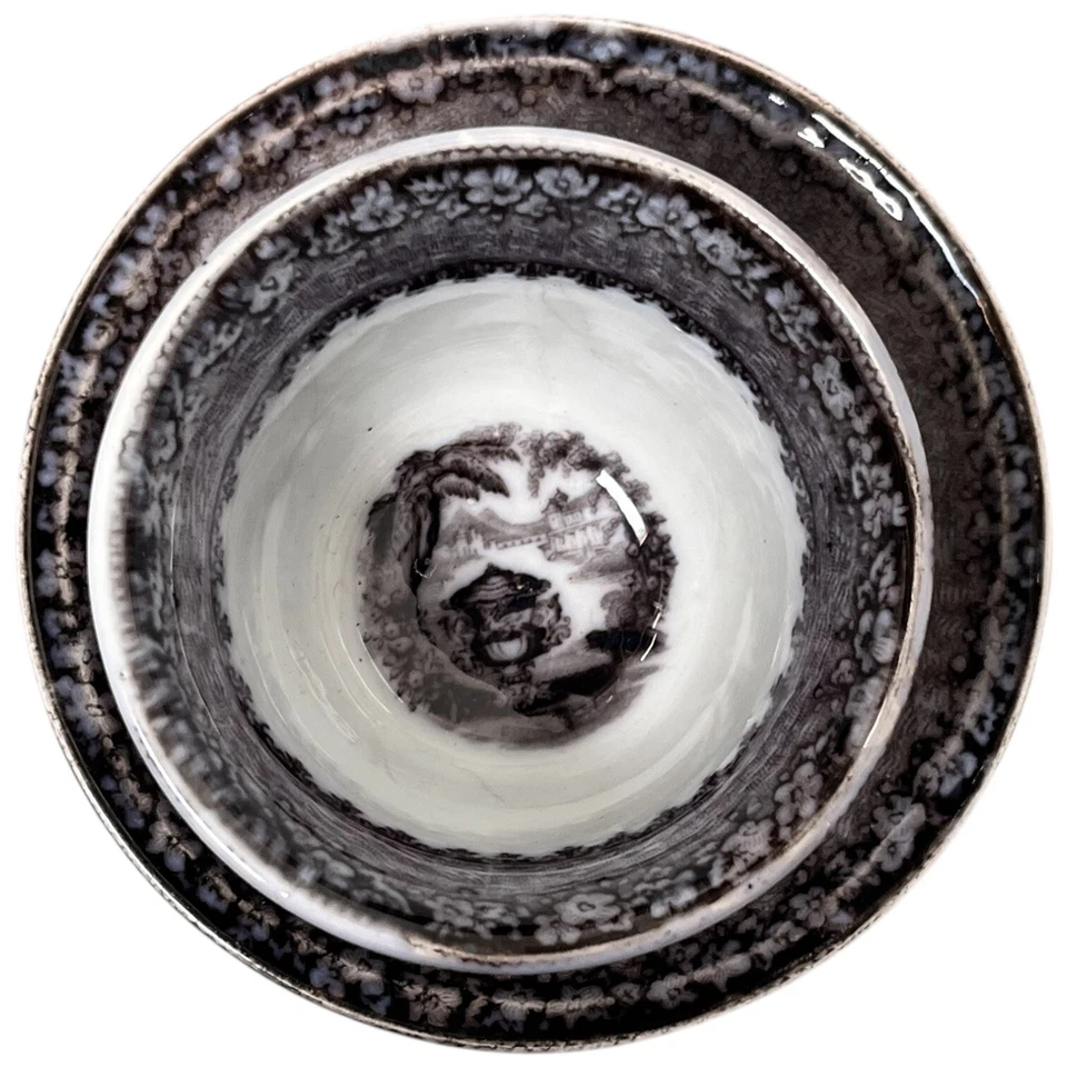 Jarrón antiguo Flow Mulberry negro transferware taza platillo sin mango Washington Foto 2 de 4