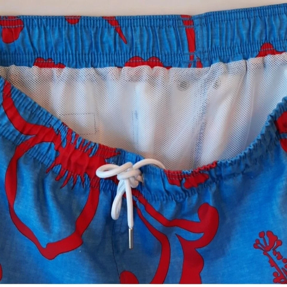 Lands End Men Floral Swim Trunks Blue Red Elastic Drawstring Waist Pockets Large - Image 4 of 4