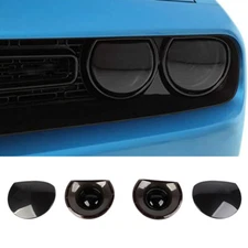 4x Smoked Black Headlight Lamp Cover Trim For 2015+ Dodge Challenger Accessories