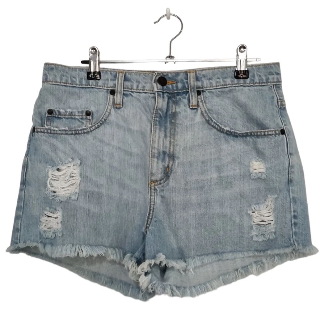 NOBODY Blue Denim Mini High Boy Super High Shorts Distressed