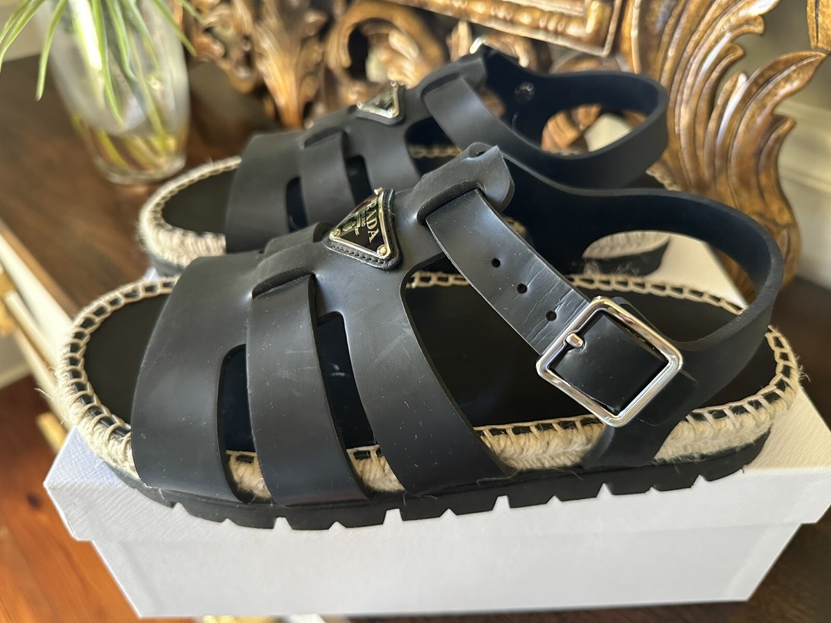 NIB $1020 Prada Black Caged & Rope Fisherman Sandals Shoes NIB $1020 Prada Black Caged & Rope Fisherman Sandals Shoes