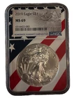 2019  $1 AMERICAN SILVER EAGLE NGC MS69 USA FLAG CORE HOLDER