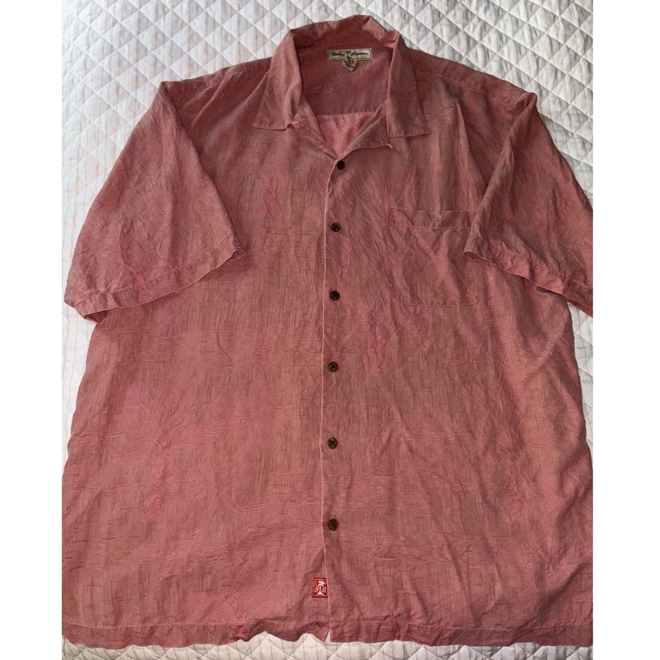 Camisa de campamento Tommy Bahama XL seda rosa coral manga corta botón delantero resort Foto 2 de 4