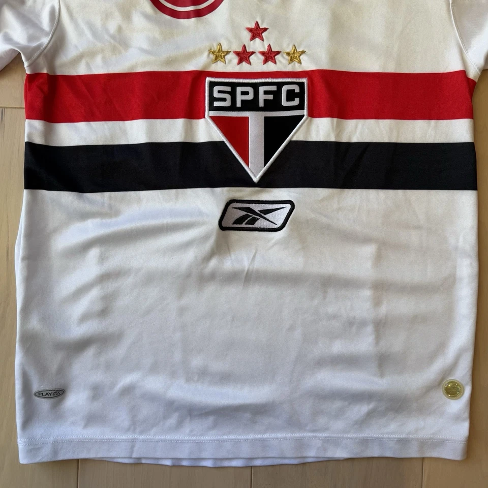 Camiseta Vintage São Paulo Pequena Branca Vermelha Reebok FC Futebol Copa do Mundo FIFA - Imagem 4 de 4
