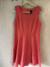Ann Taylor Fit & Flare Dress Pink Solid Round Neck Sleeveless Short Zip 12