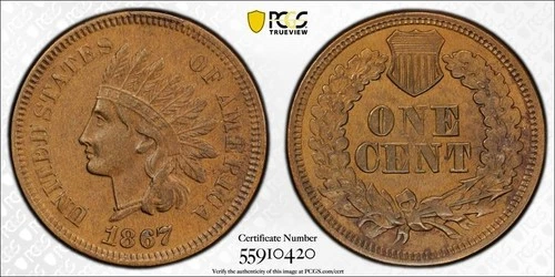 1867 Indian Head Cent 1C PCGS XF Detail Cleaned #0420