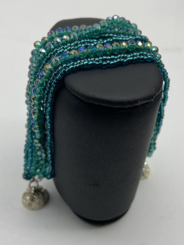 Brighton W / Bag Silvertone Beads & Crystals 9 Strand 8" Bracelet 26.3g