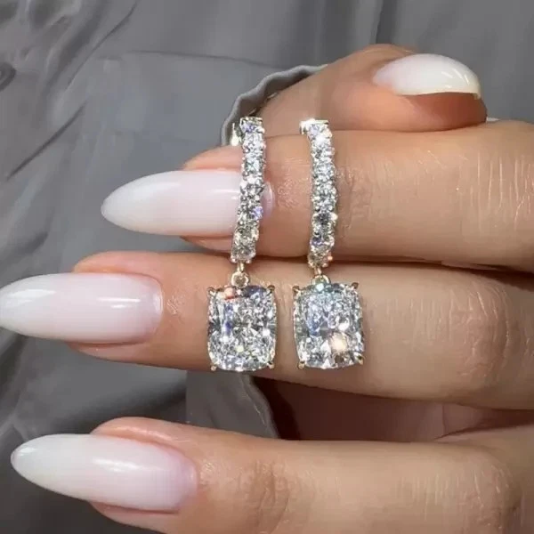 Висячие серьги-подвески из настоящего муассанита 10 карат с покрытием из белого золота 14 карат - Изображение 3 из 4