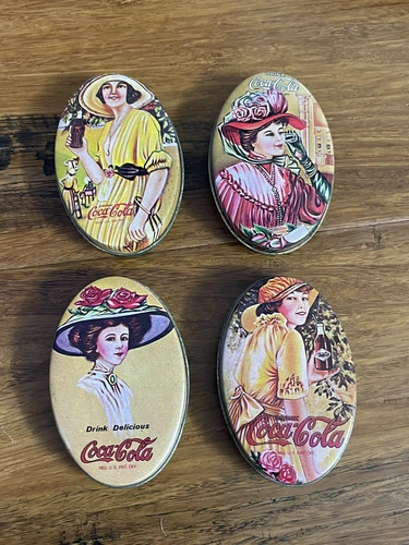 Set of 4 Vintage 2" Coca Cola Pocket Sewing Kit  Advertising Tins NOS Coke JD